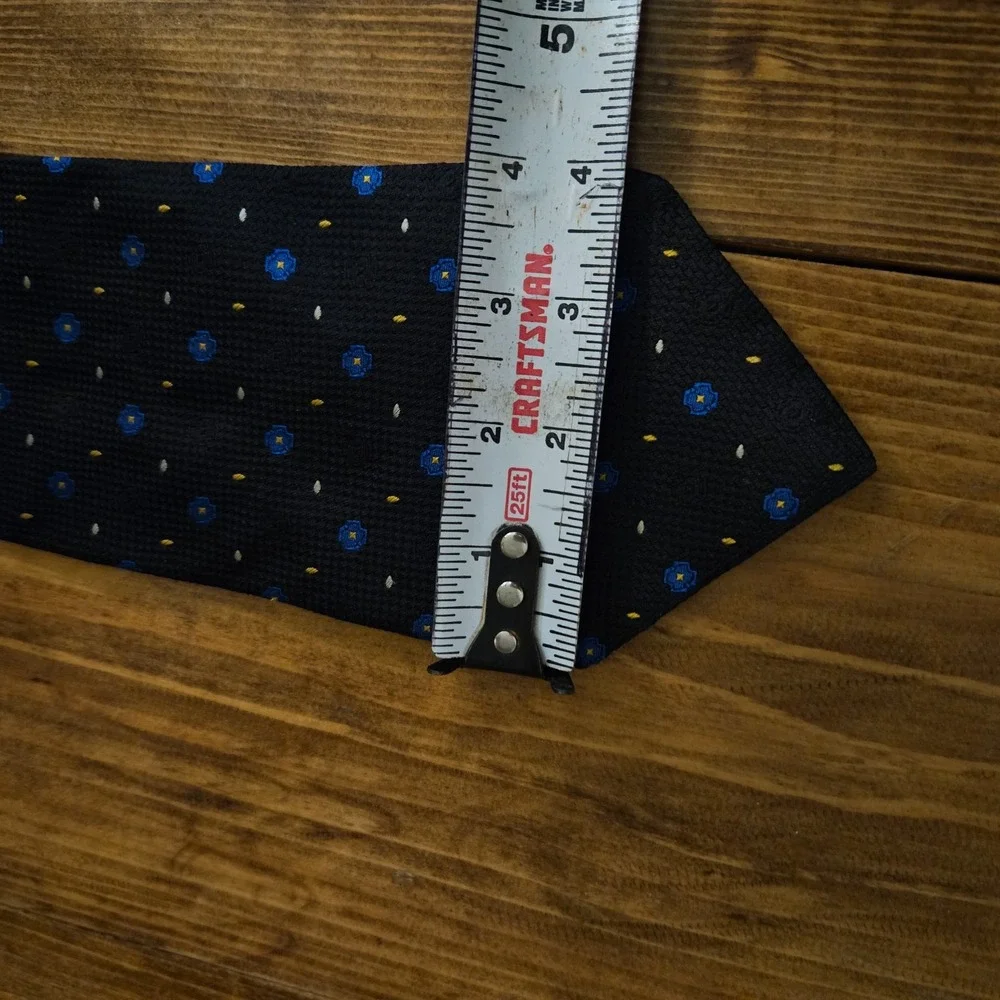 Tommy Hilfiger Silk Tie Bundle (2) Blue Geometric‎ & Black Floral Dot Pattern
